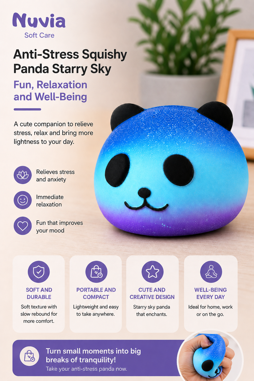 Squishy Slow-Rebound Panda Head Stress Relief Toy