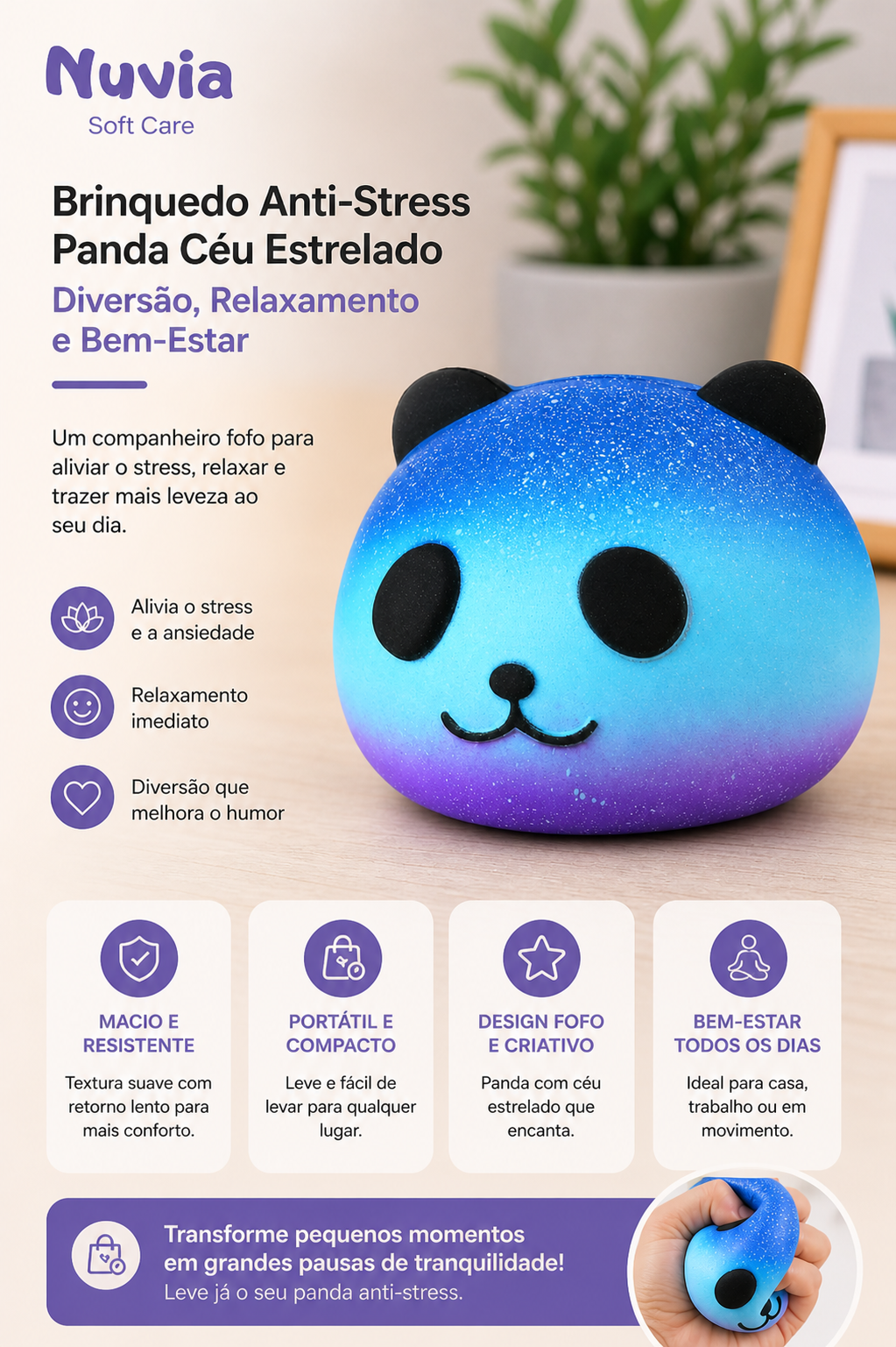 Squishy Slow-Rebound Panda Head Stress Relief Toy