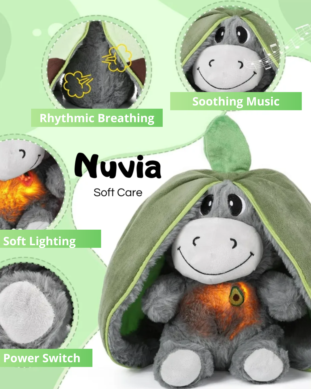 Peluche de Animais que Respira com Música, Luz e Movimento Rítmico Relaxante